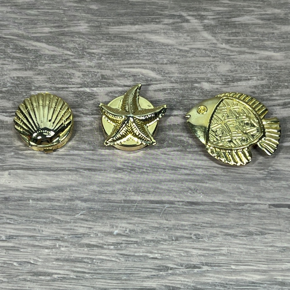 Vintage Button Covers Gold-Tone‎ Nautical Fish Starfish Shell Beach Set of 3